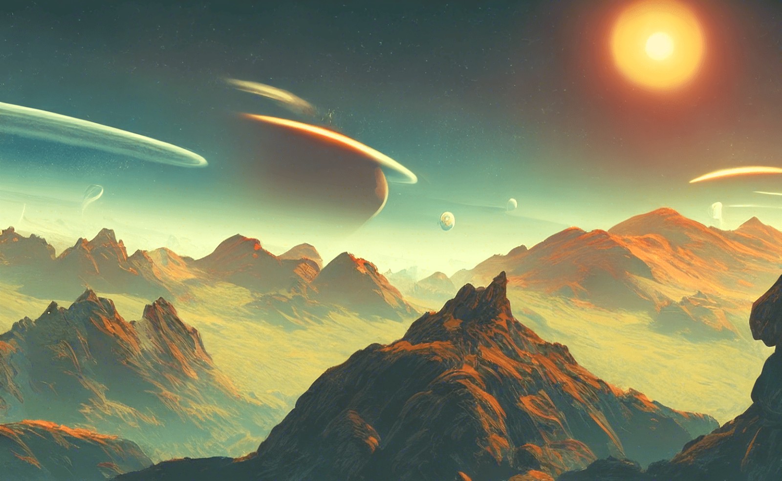 Sunset on an alien planet, AI generated by author